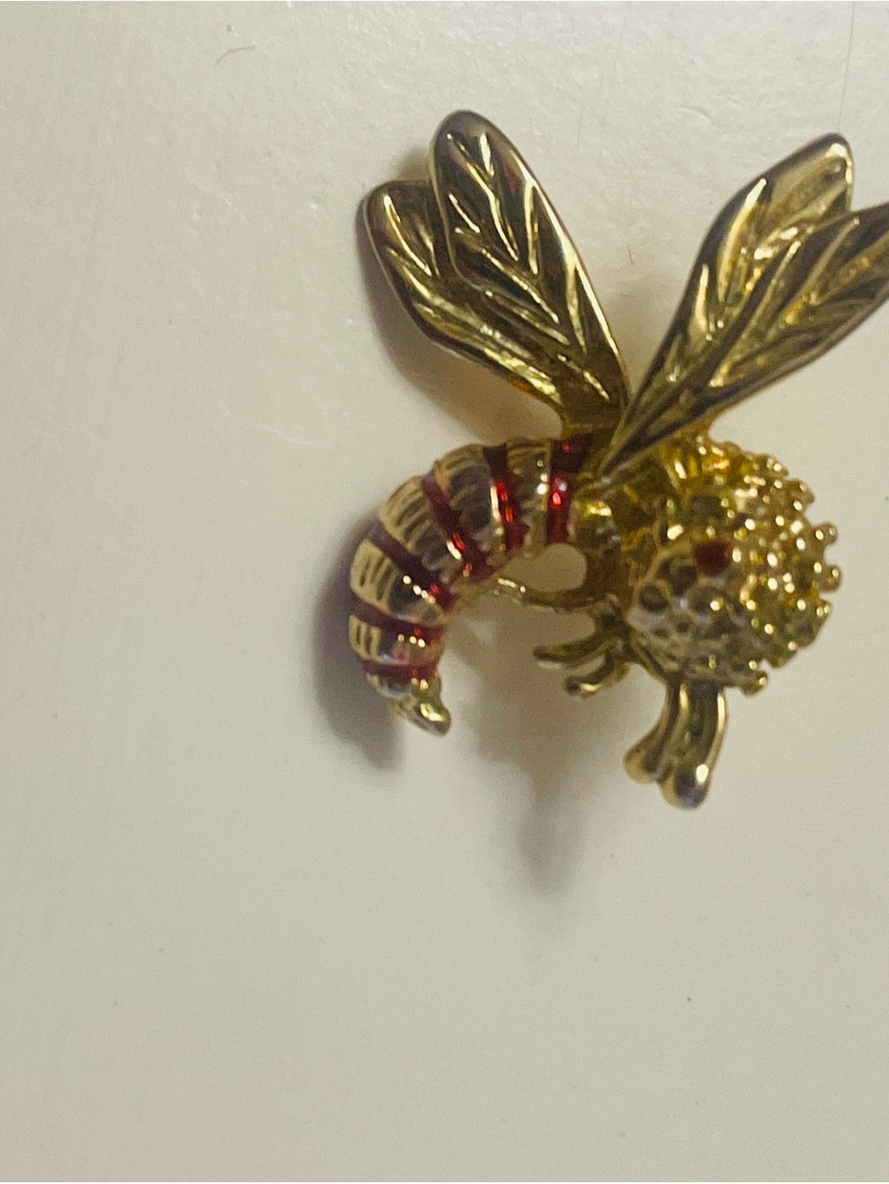 Vintage Bee Gold Tone with Red Enamel and Red Eye Push Pin  1990’s